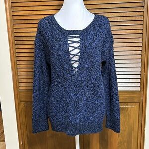 Express Royal Blue & Black Heavy Marled Chunky Sweater Size XS